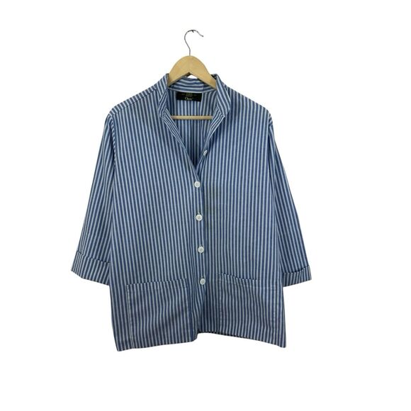 Vintage Orvis Medium Button Front Top 3/4 Sleeve Nautical Stripes Womens - Picture 1 of 14